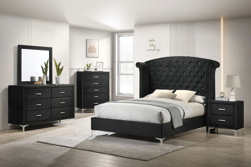 Black Velvet 6pc King Size Bedroom Set F986243