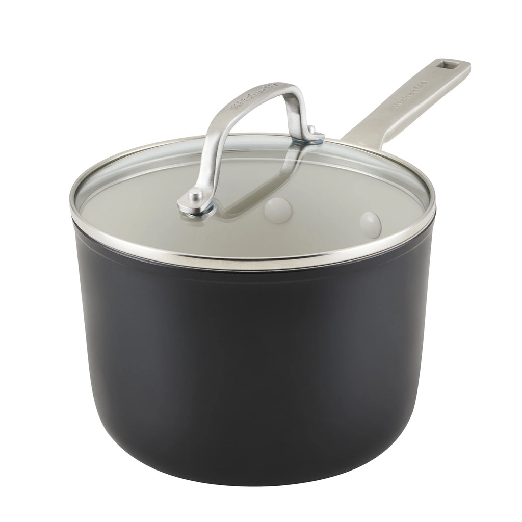 Hard Anodized Ceramic Nonstick Sauce Pan with Lid, 3qt, Matte Black I2808