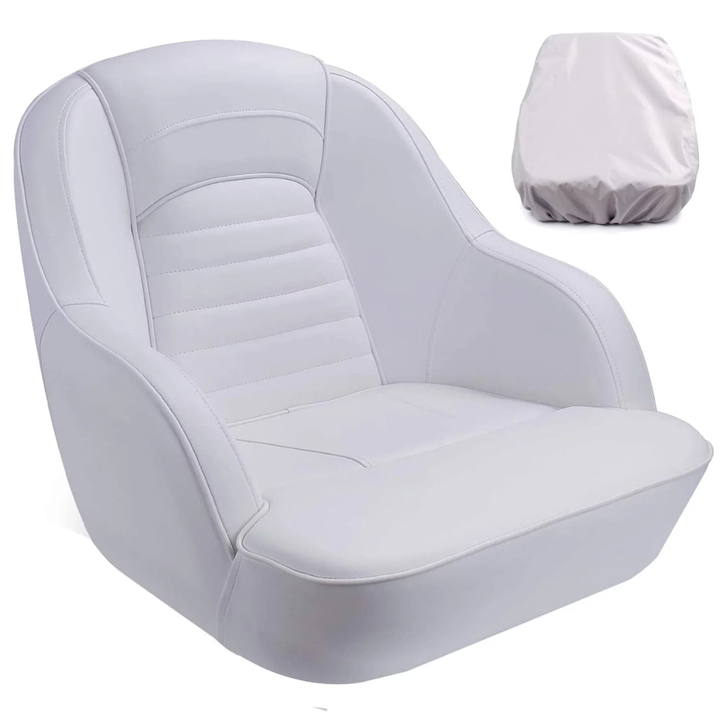 White Pontoon Boat Bucket Seat with Cover O7817