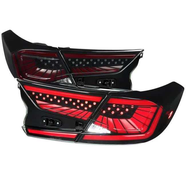Black Housing Smoke Lens LED Tail Lights with Red Light Bar Left + Right Pair D22481