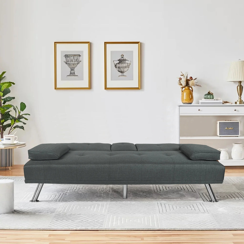 Dark Gray Linen Convertible Futon Sofa O96662