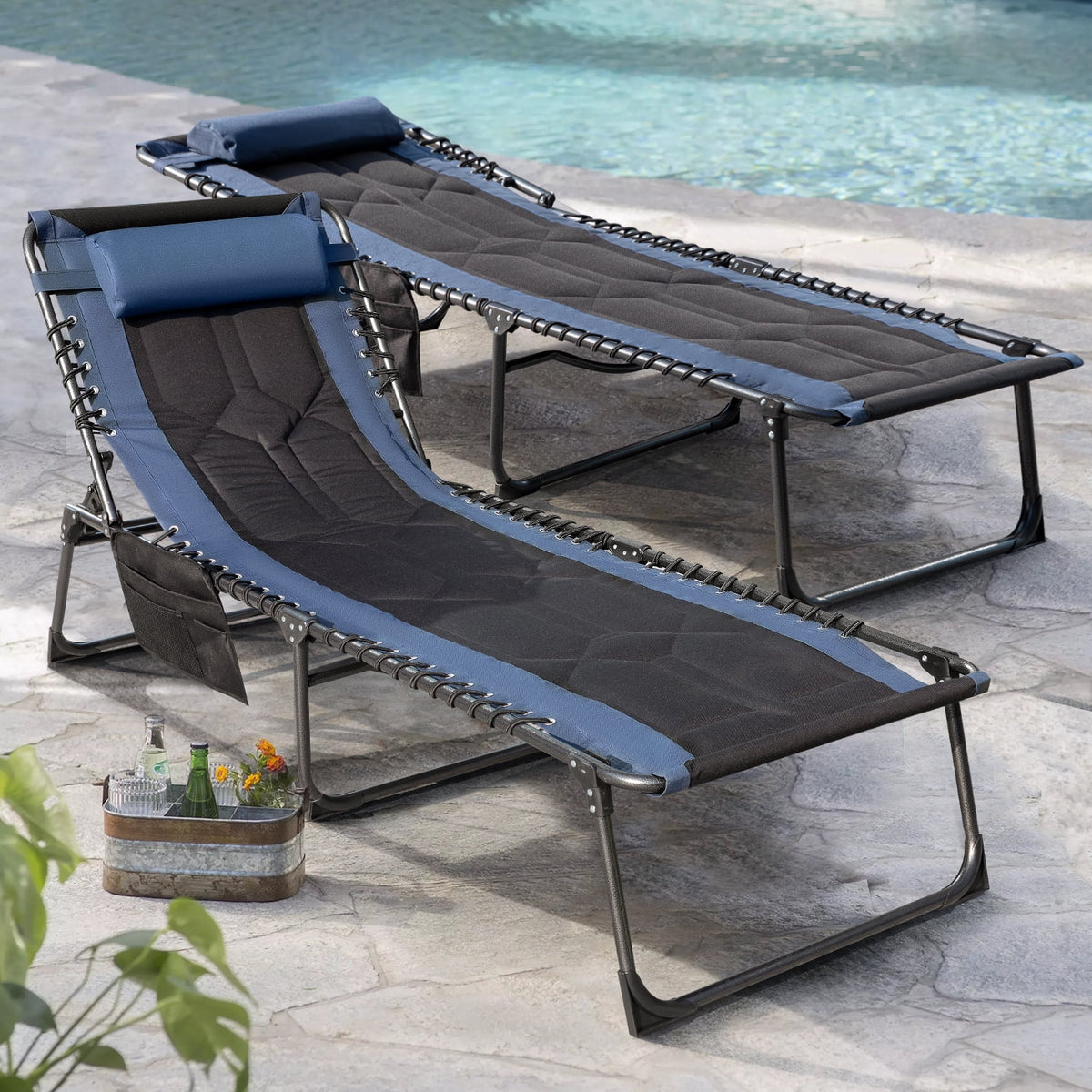 Blue Adjustable Folding Metal Lounge Chairs Y8119