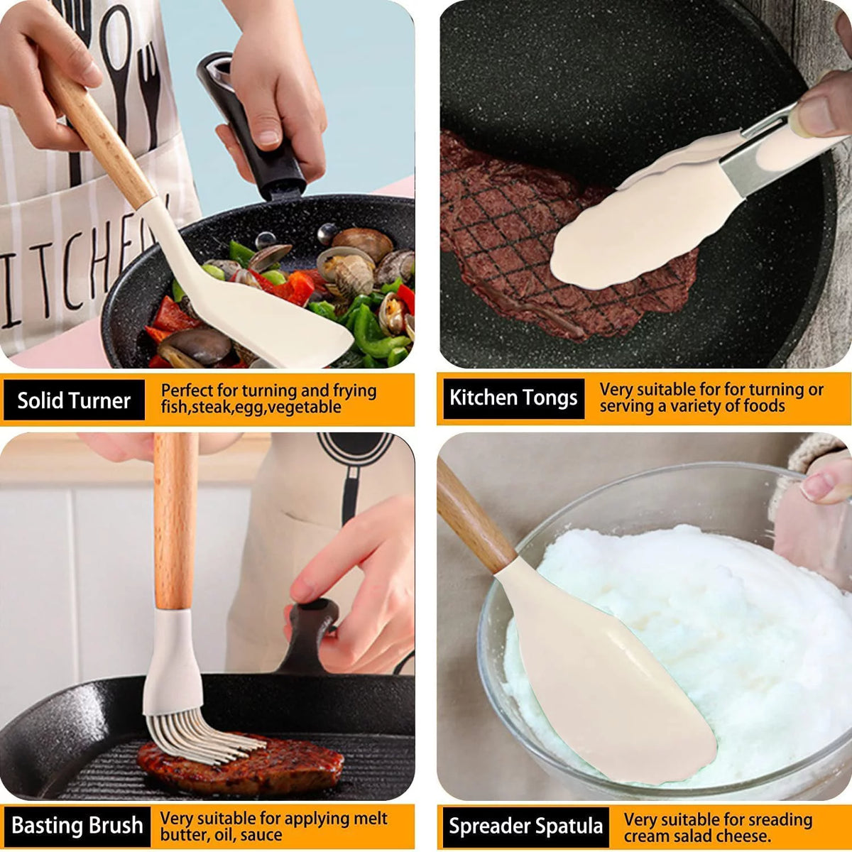 22 Piece Non-Stick Kitchen Utensils Set with Holder Wooden Handle J126
