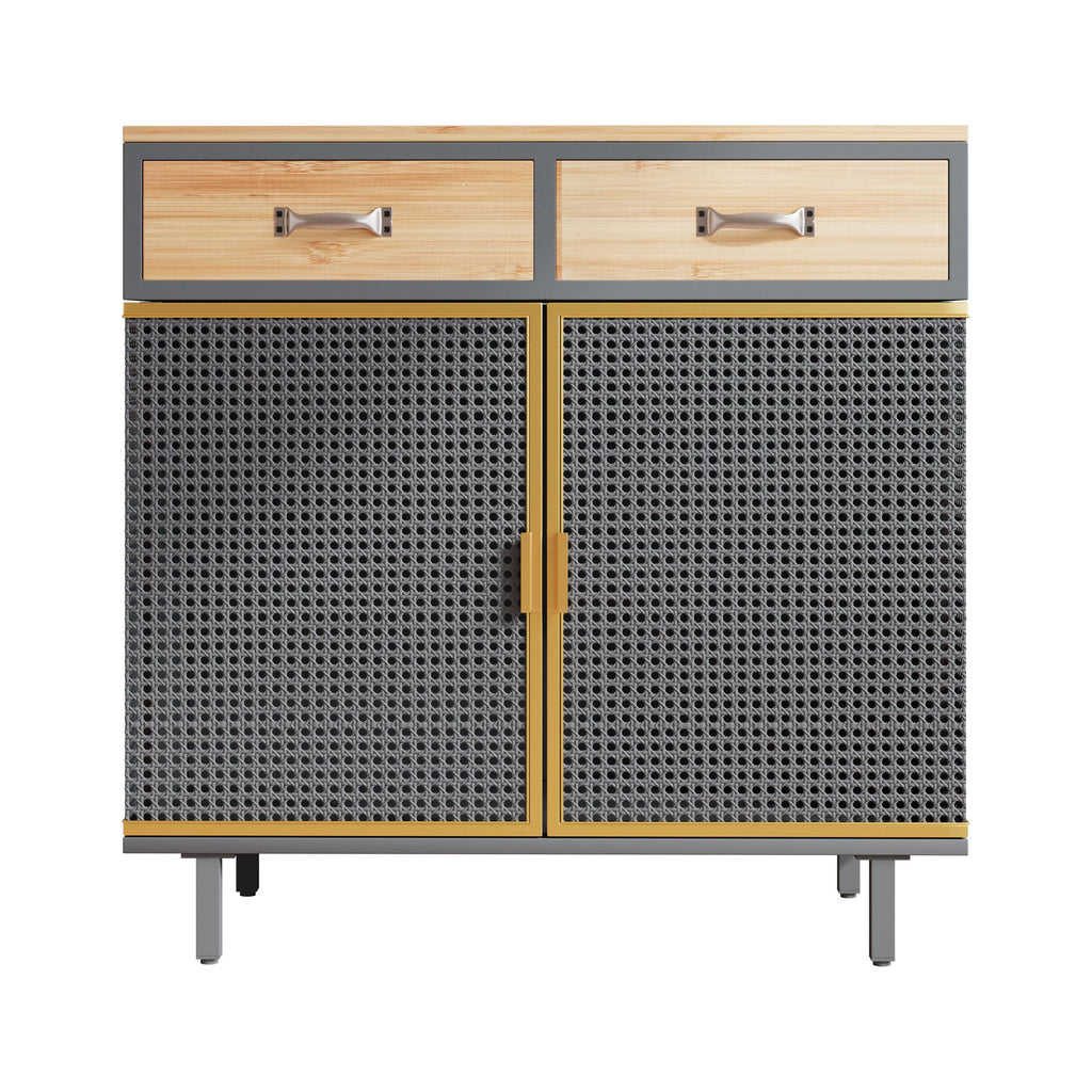 31.5'' Wide 2 Drawer Iron Carbonized Bamboo Sideboard X2514
