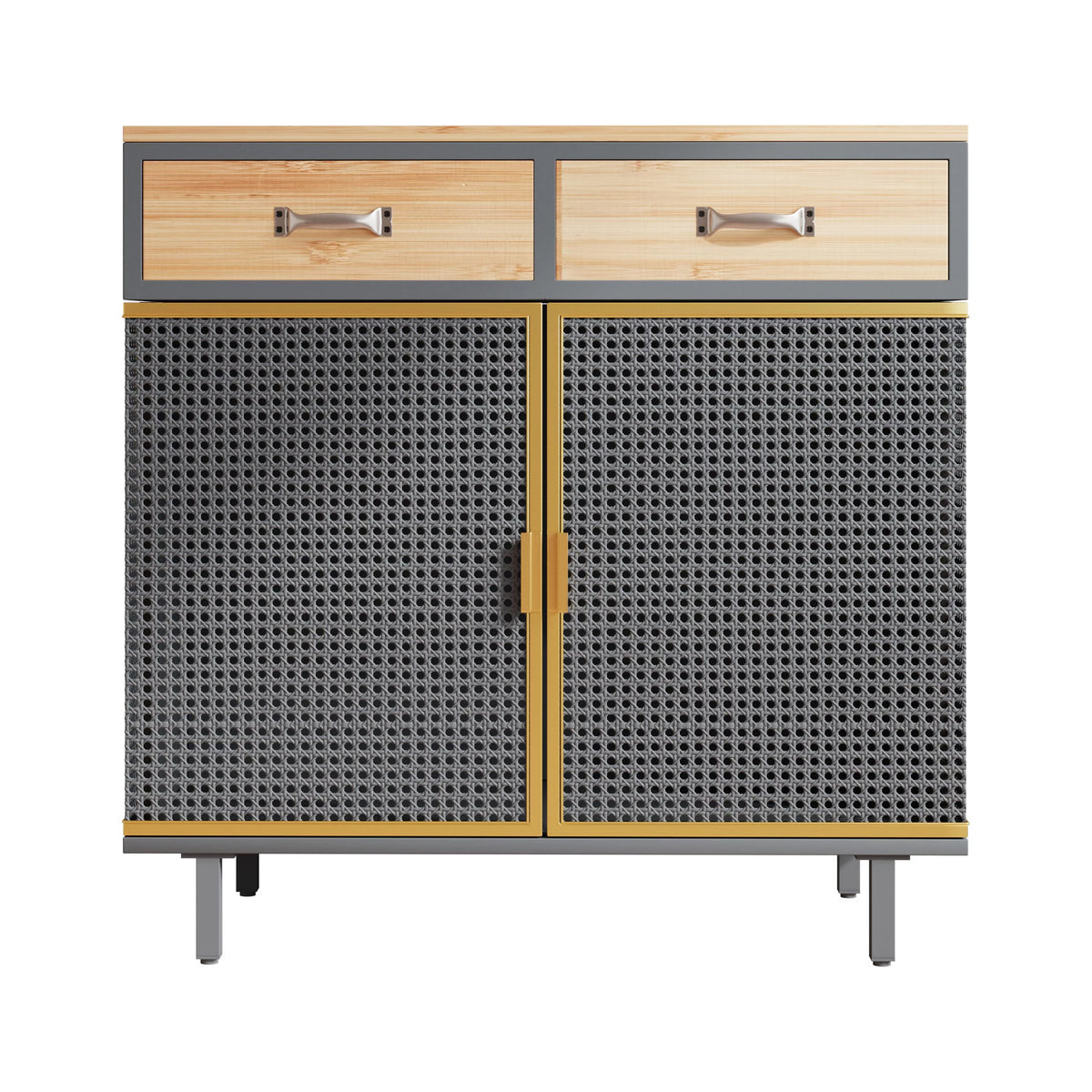 31.5'' Wide 2 Drawer Iron Carbonized Bamboo Sideboard X2514