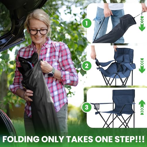 2 Pack Black Portable Camping Chairs with Cup Holder & Carry Bag X83220