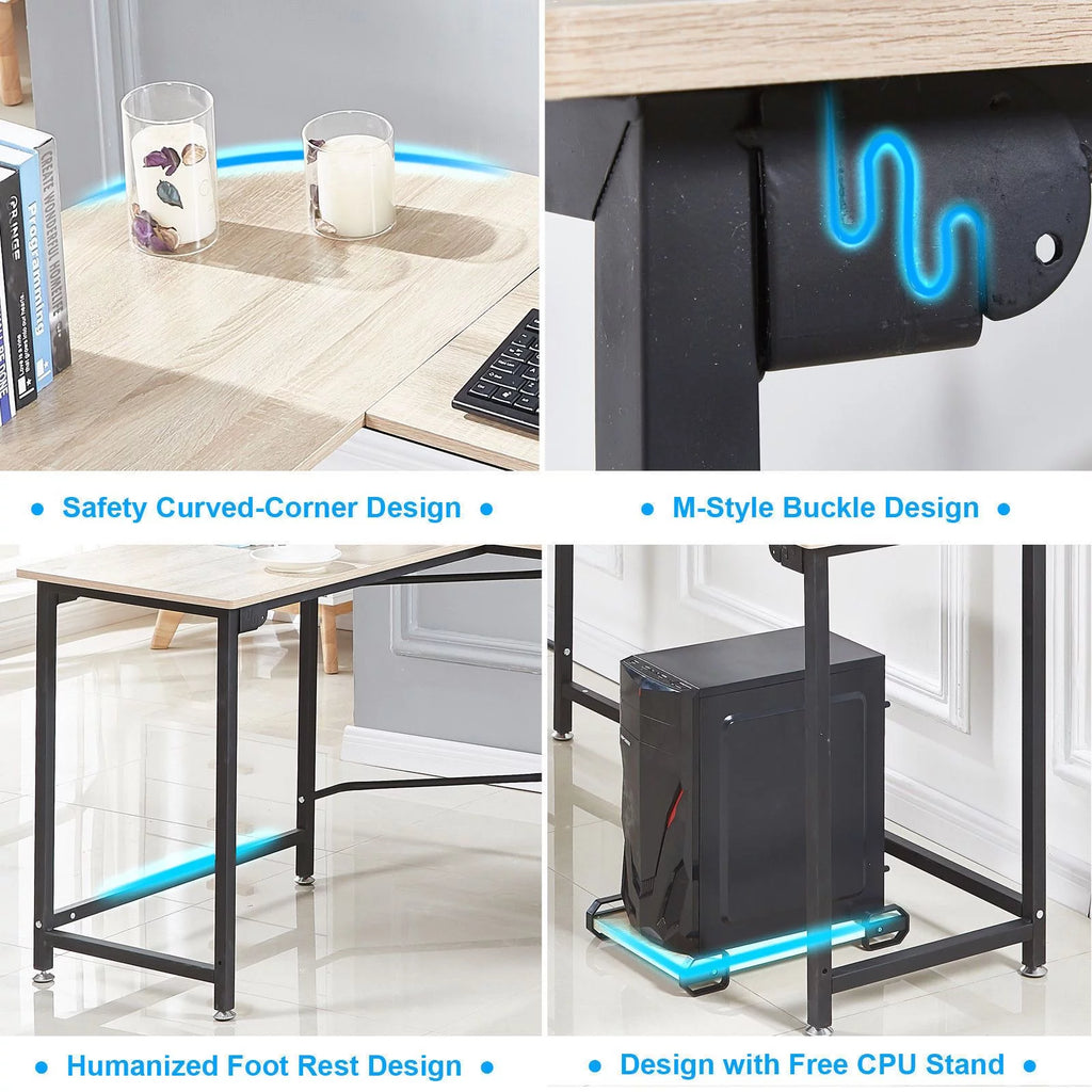 L-shaped Corner Computer Desk Workstation Wood and Metal Large Size B2355