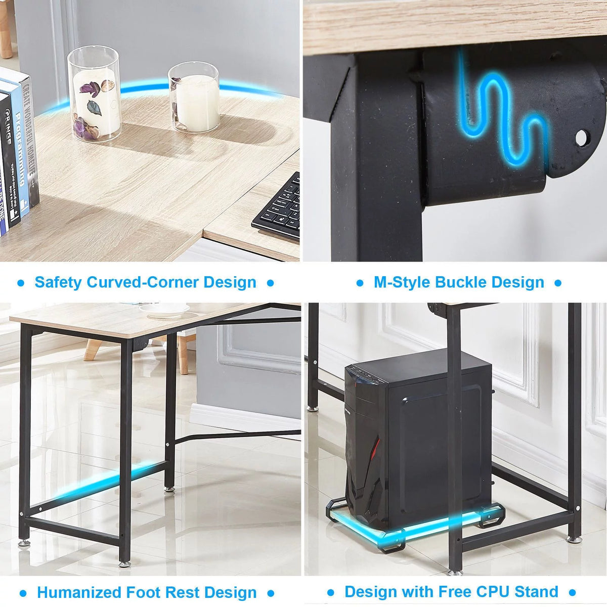L-shaped Corner Computer Desk Workstation Wood and Metal Large Size B2355