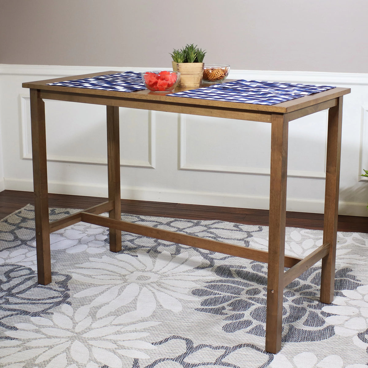 Counter-Height Wooden Dining Table Weathered Oak Finish J677