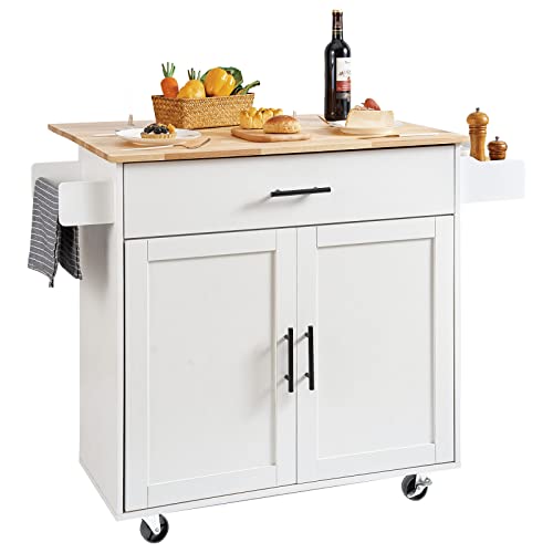 White Rolling Kitchen Island Cart with Storage Cabinet and Drawer Y393064