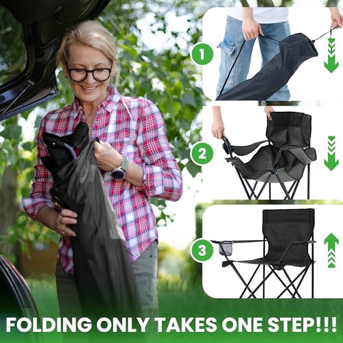 2 Pack Black Portable Camping Chairs with Cup Holder & Carry Bag X83220