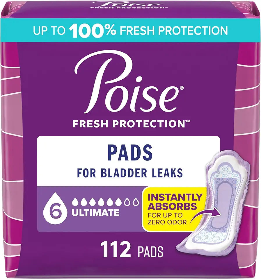 Incontinence & Postpartum Pads, 6 Drop Ultimate Absorbency, Regular Length, 112 Count C43736