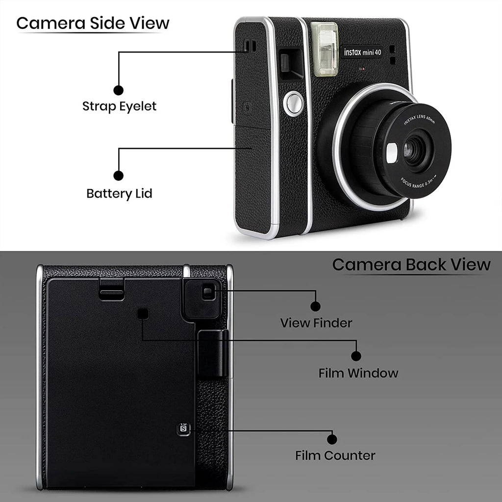 Instax Mini 40 Instant Film Camera Bundle with Color Film Twin Pack B505