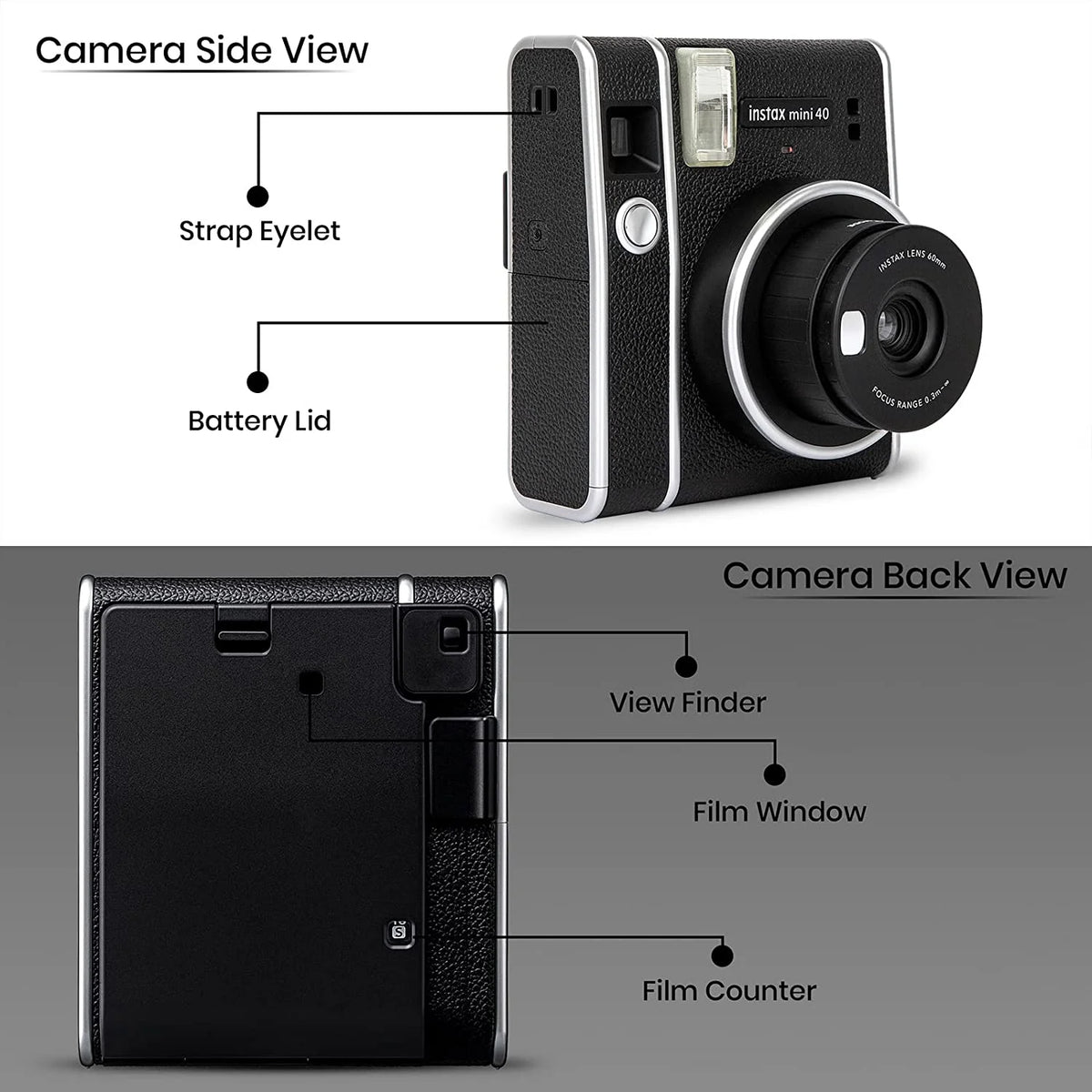 Instax Mini 40 Instant Film Camera Bundle with Color Film Twin Pack B505