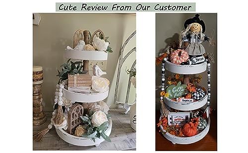 Distressed White 3 Tiered Wood Tray Stand L7443