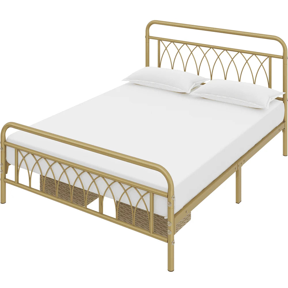 Black Metal Platform Bed Frame with Headboard and Footboard C742