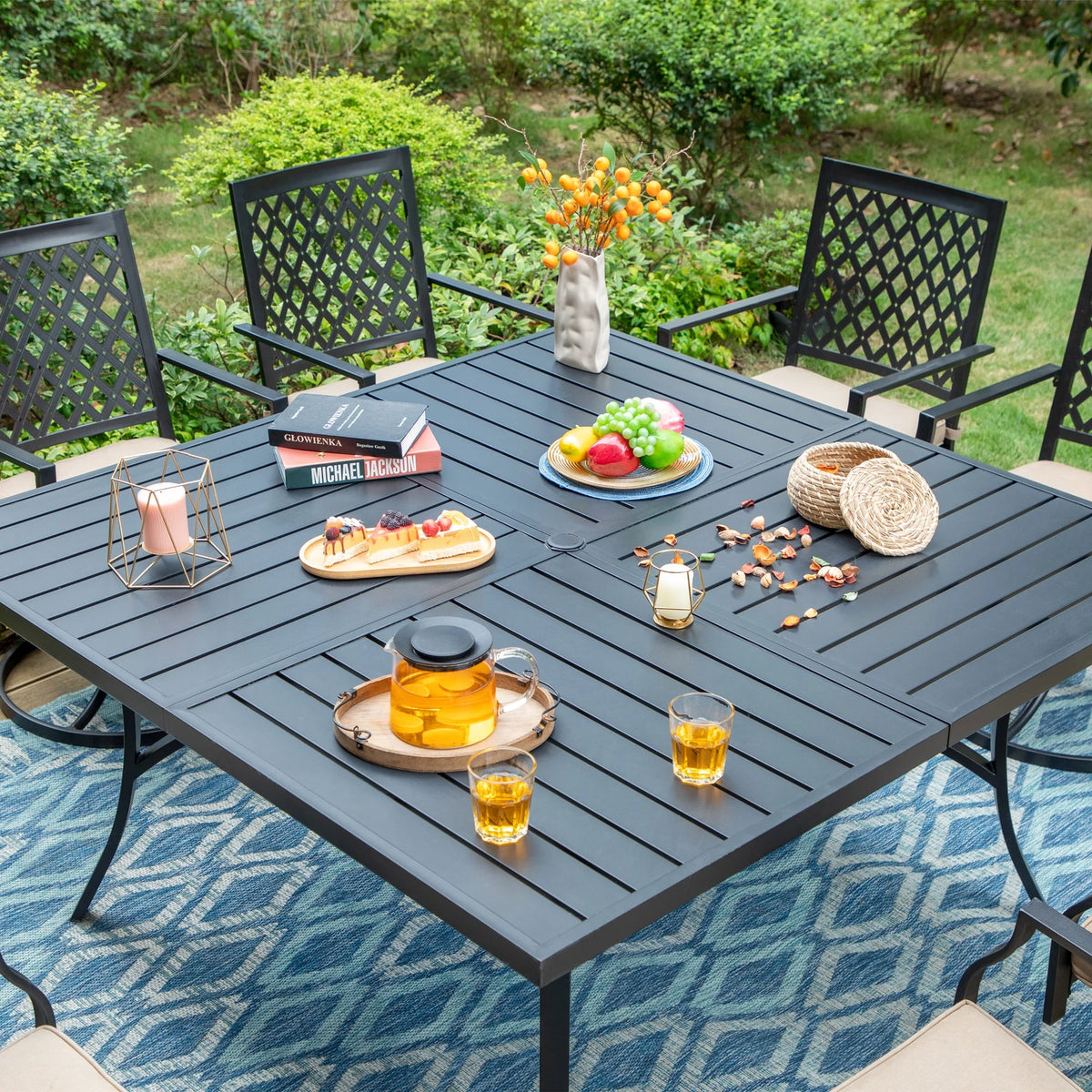9-Piece Outdoor Dining Set with 8-Seat Table & Swivel Cushioned Chairs K89319
