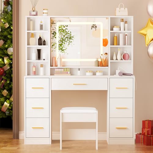 White Vanity Desk Table with Lighted Mirror L7722
