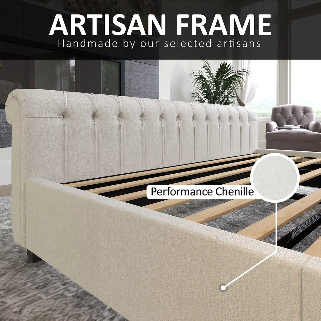 Queen Size Velvet Upholstered Platform Bed Frame G8917