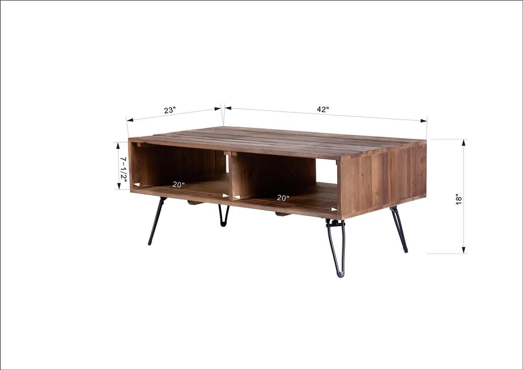 Reclaimed Wood Cocktail Table with Open Storage, Metal Legs, Foldable S644501