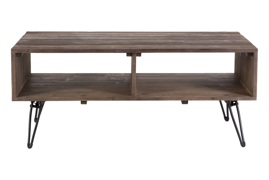 Reclaimed Wood Cocktail Table with Open Storage, Metal Legs, Foldable S644501