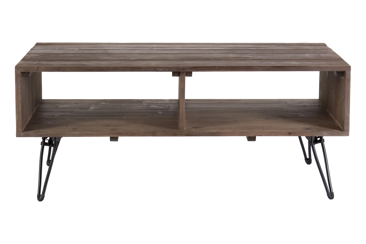 Reclaimed Wood Cocktail Table with Open Storage, Metal Legs, Foldable S644501