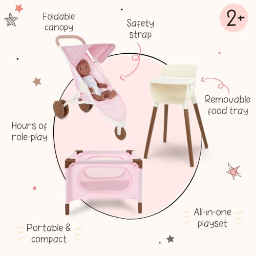 14-Inch Baby Doll Nursery Playset with High Chair, Playpen & Jogger Stroller D4828