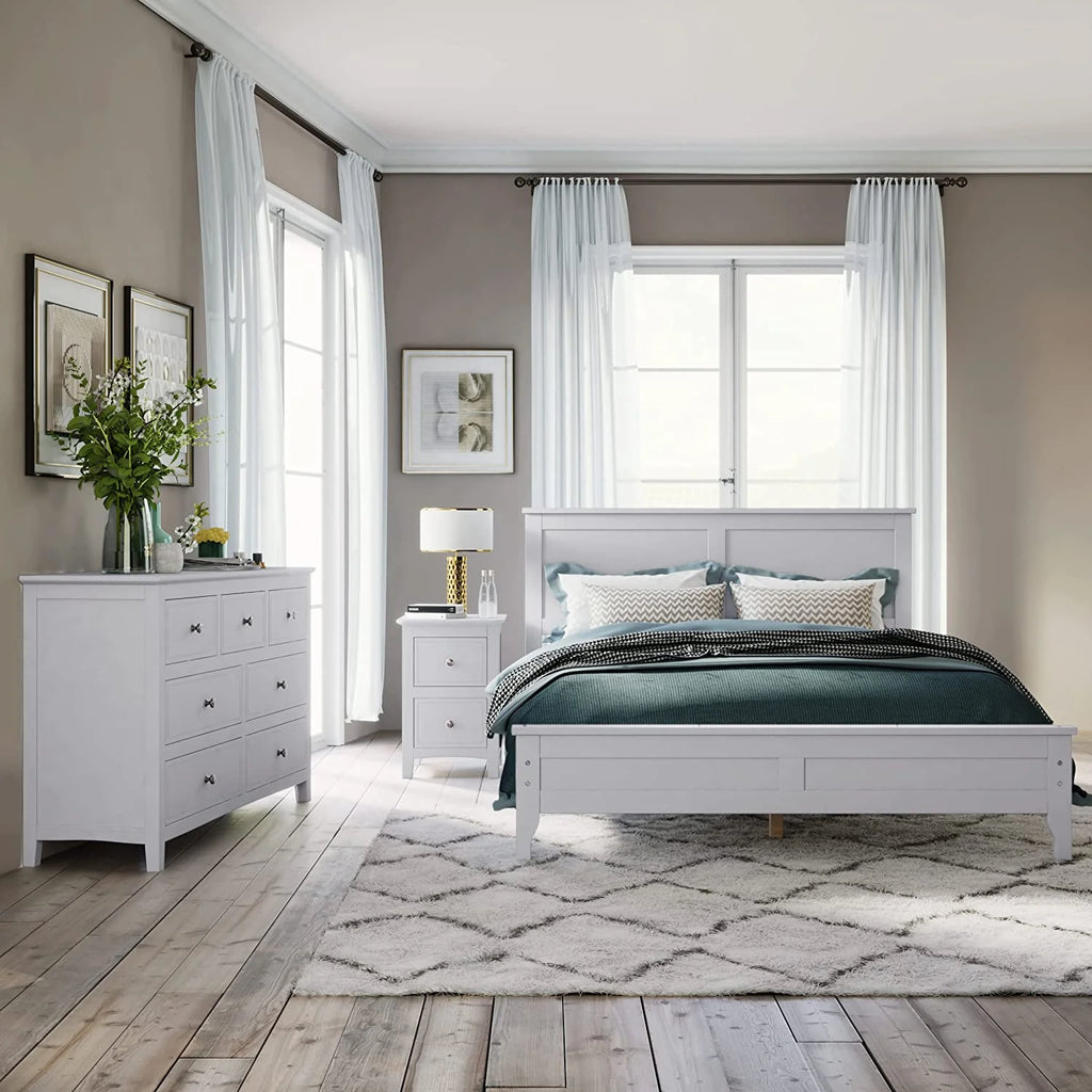 White 3 Piece Wood Bedroom Set with Full Size Bed Y942105