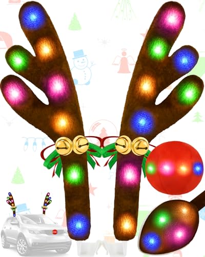 Christmas Reindeer Antlers Car Decoration Kit LED Multicolor Lights L3399