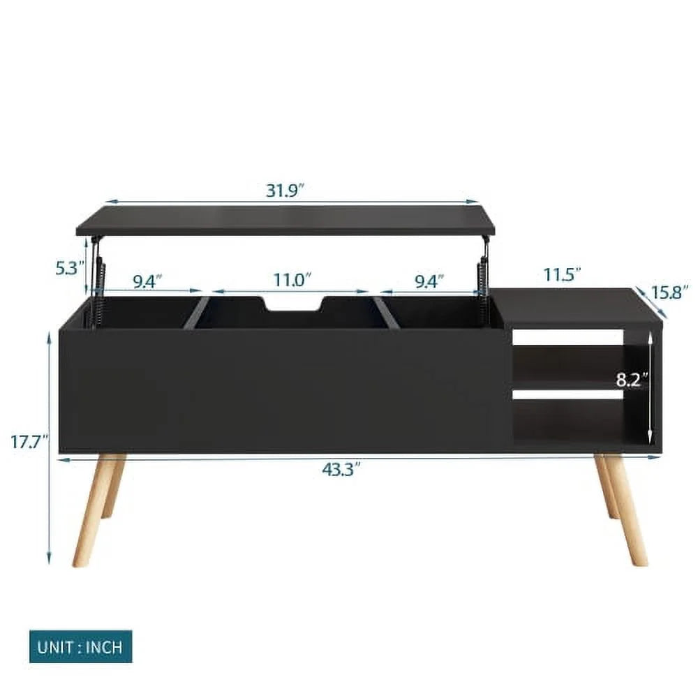 Black Solid Wood Coffee Table with Storage D8686