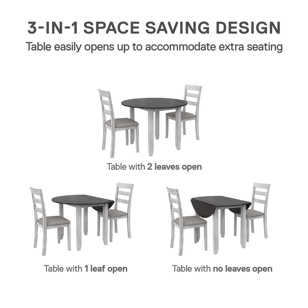 3-Piece Drop Leaf Wood Dining Set with Round Table and 2 Chairs I100220