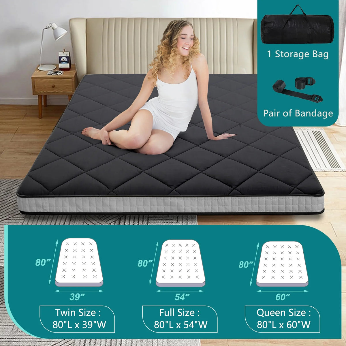 Japanese Floor Mattress Futon Mattress Grey Full P5579