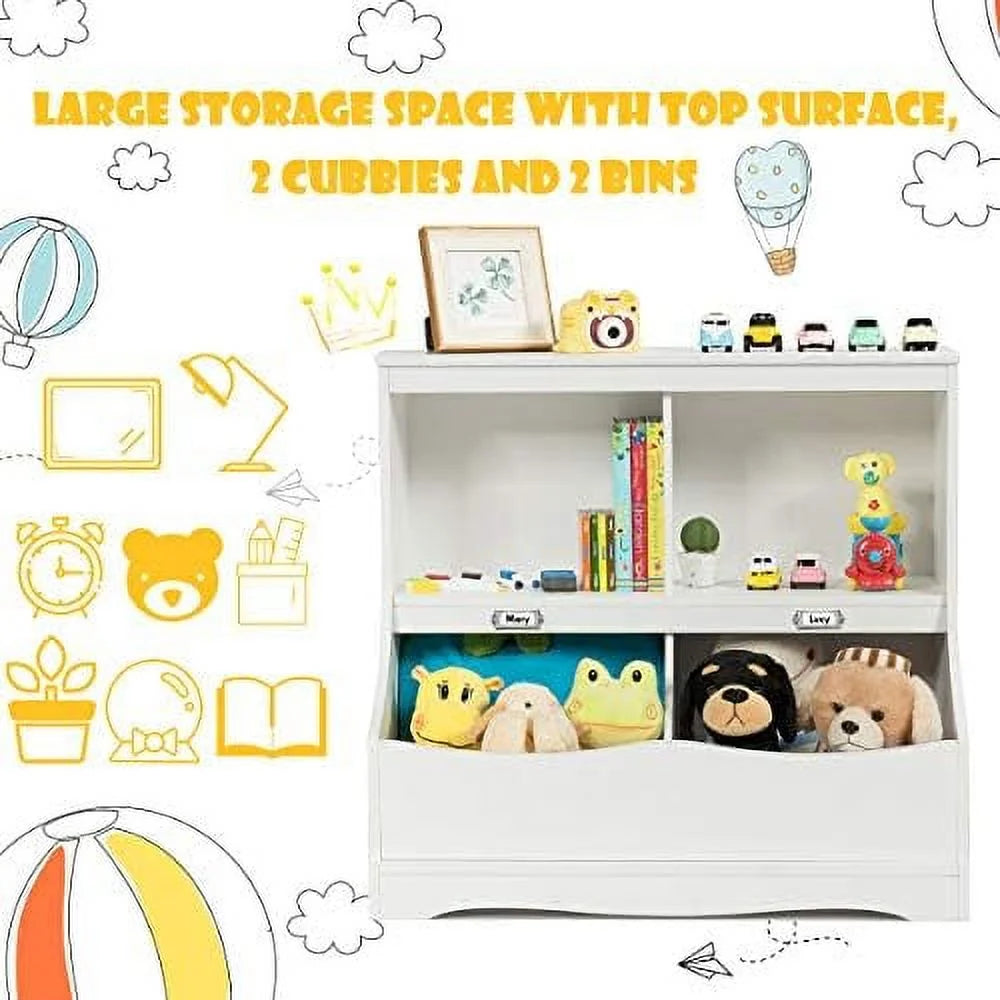 White Wooden 4-Cubby Bookcase and Toy Box I12002