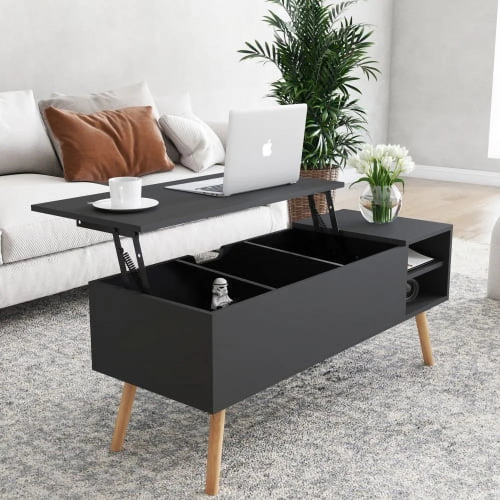 Black Solid Wood Coffee Table with Storage D8686