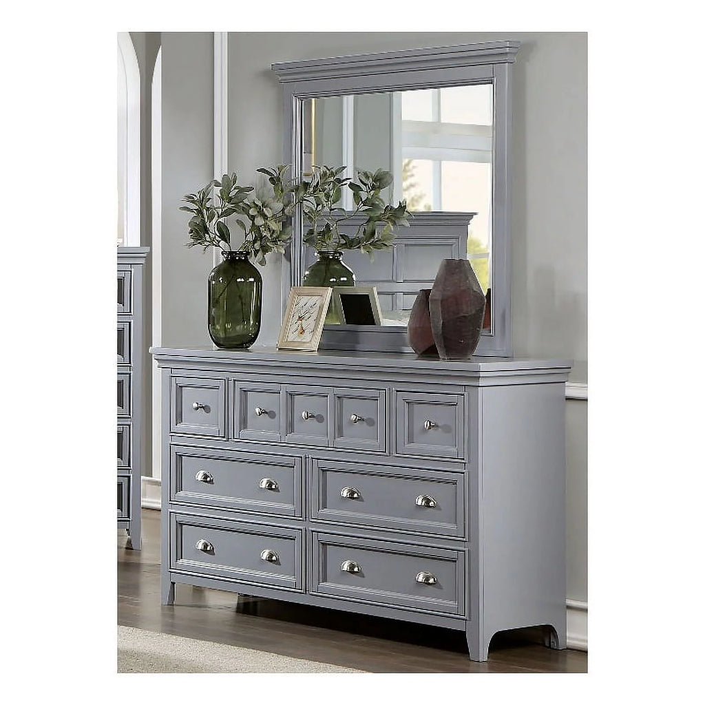 Gray 7-Drawer Wood Dresser with Mirror N8272
