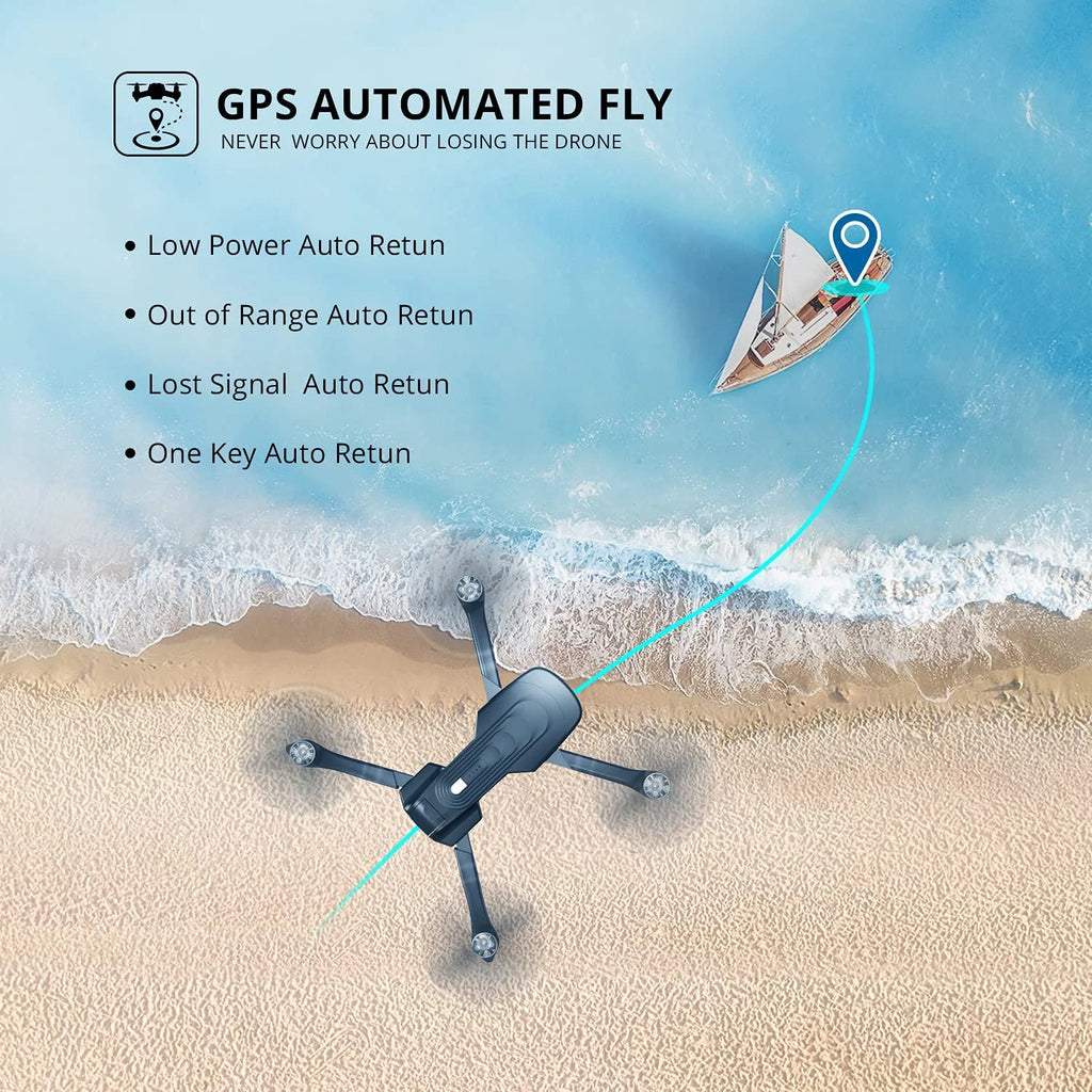 4K Camera Foldable GPS Drone with 2 Batteries, Black C7778