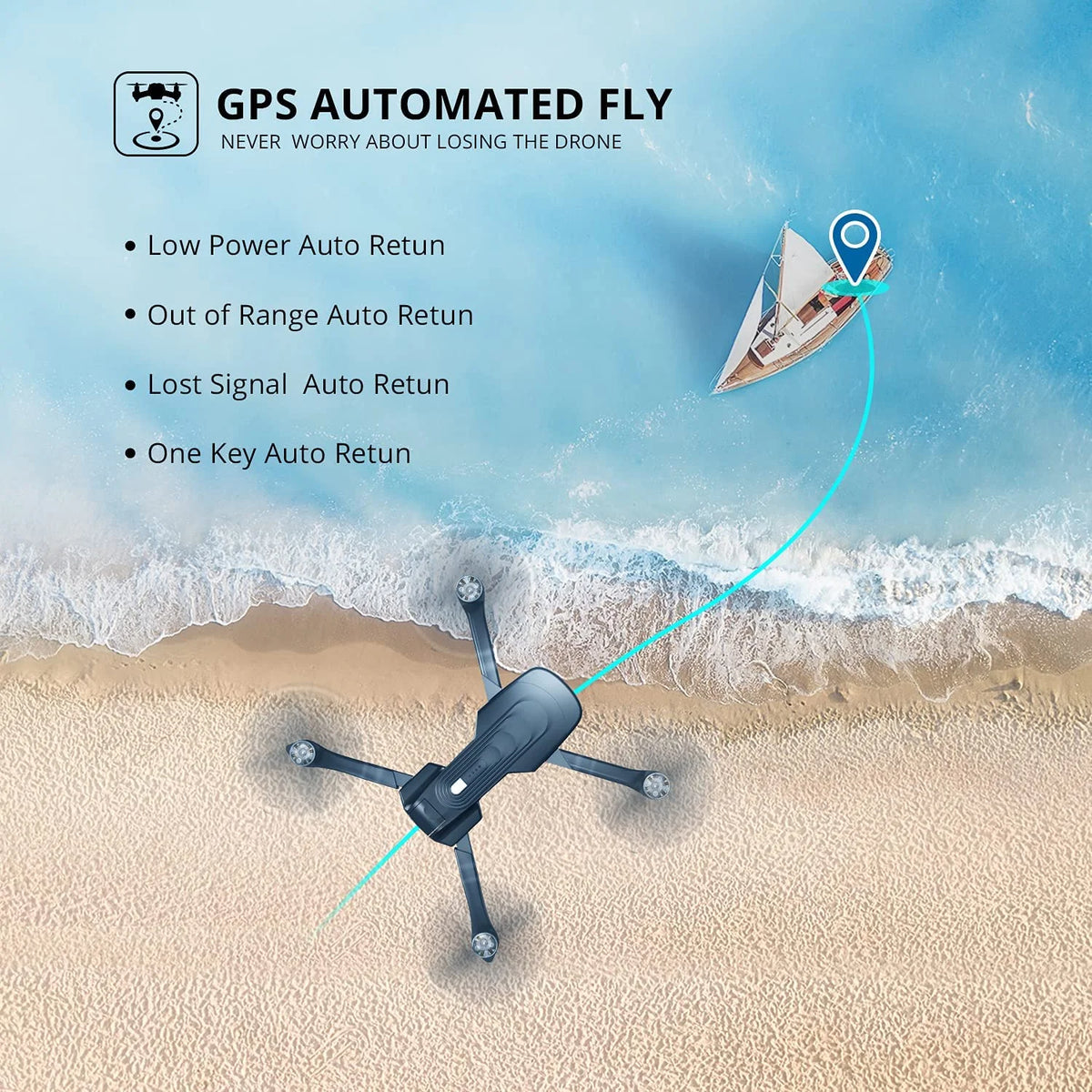4K Camera Foldable GPS Drone with 2 Batteries, Black C7778