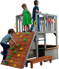 Wooden Playhouse with Sandbox, Bench, Telescope, Ladder, Climbing Ramp & Doors F1073