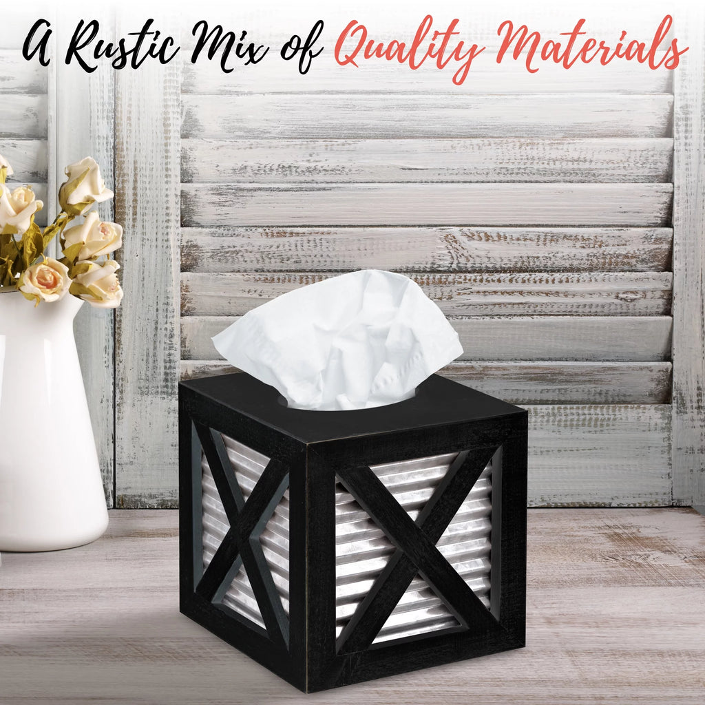 Black Galvanized Square Tissue Box Cover C9631
