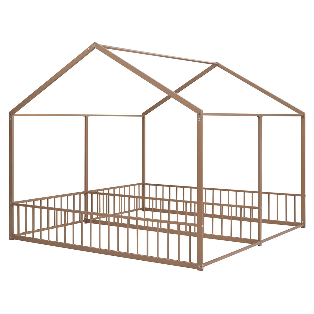 Twin Size Metal House Bed with Guardrails C397