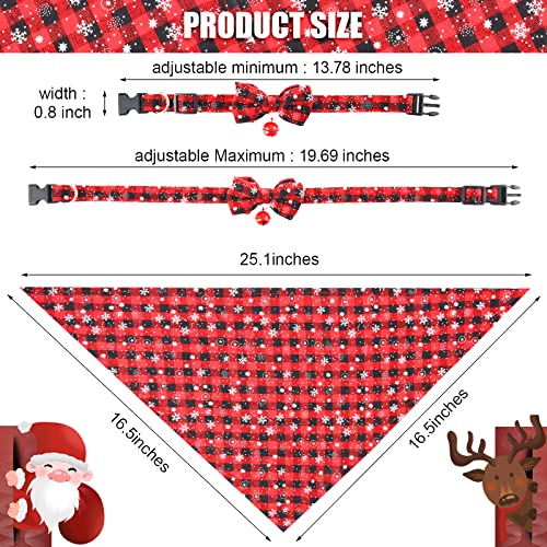 Christmas Dog Bandanas and Collars Set Plaid Adjustable with Safety Bell A610