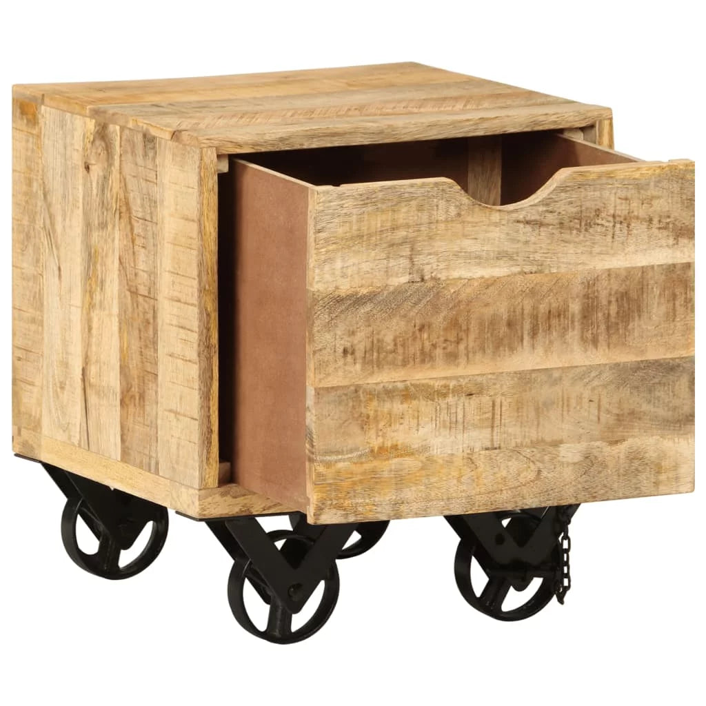 Side Table with Drawer Wheels Mango Wood E343