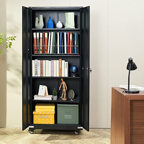 Black Metal Storage Cabinet with 4 Adjustable Shelves M5259