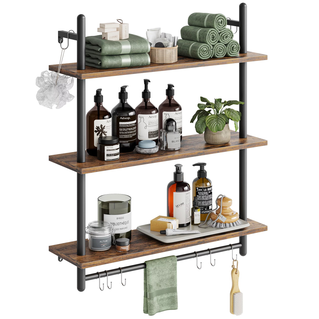31" 3-Tier Floating Wall Shelves Rustic Brown U656