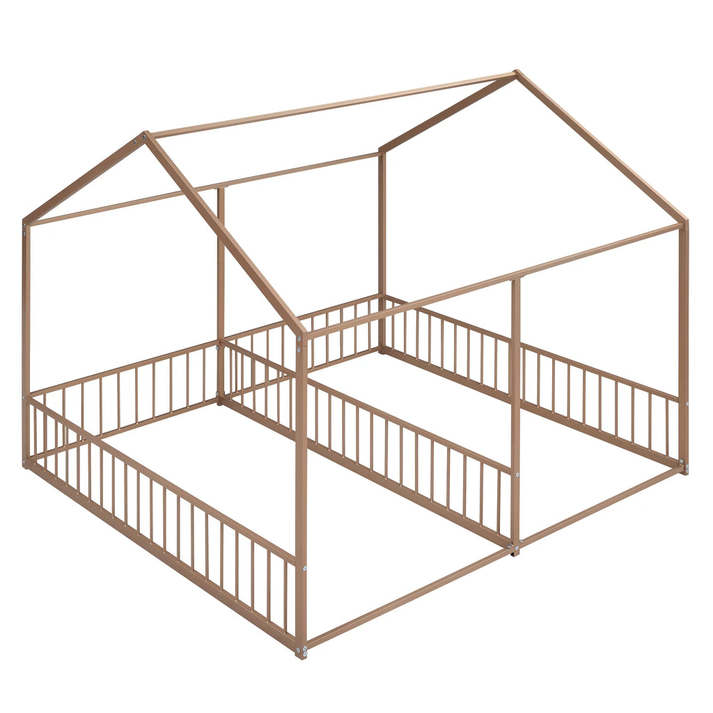 Twin Size Metal House Bed with Guardrails C397