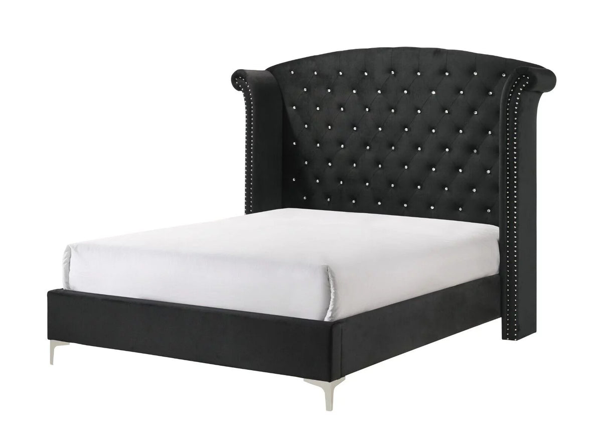 Black Velvet 6pc King Size Bedroom Set F986243