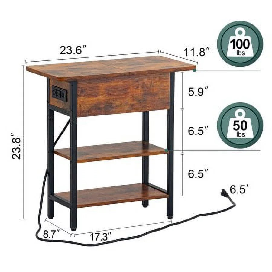 End Table with Charging Station, Flip Top Side Table with USB Ports and Outlets Q7776