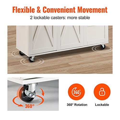 White Rolling Kitchen Island Cart with Storage Cabinet and Drawer Y393064