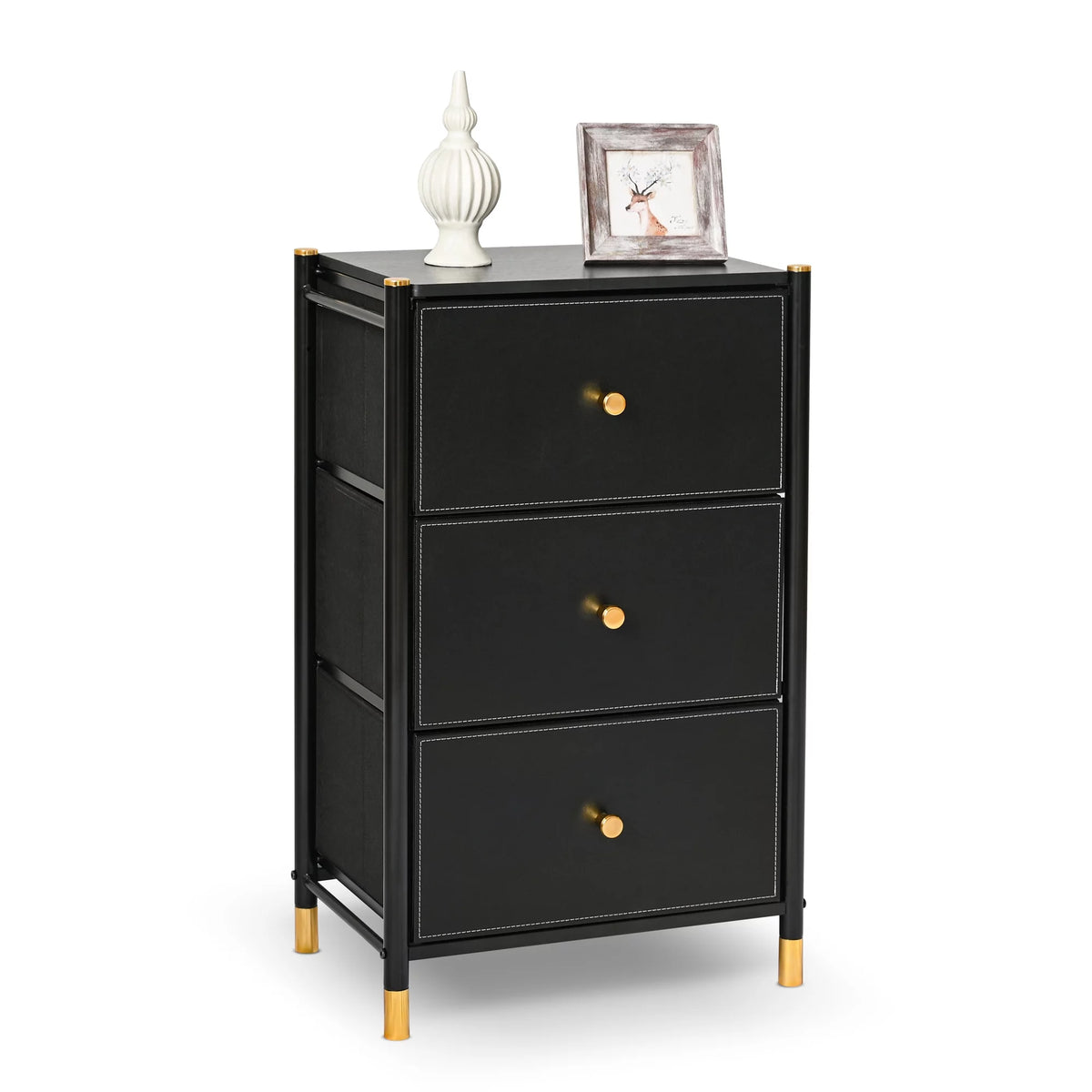 Black 3 Drawer Fabric Dresser A658