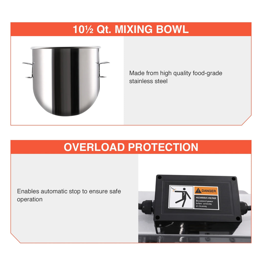 10Qt 600W Commercial Stand Mixer with 3 Attachment D31901